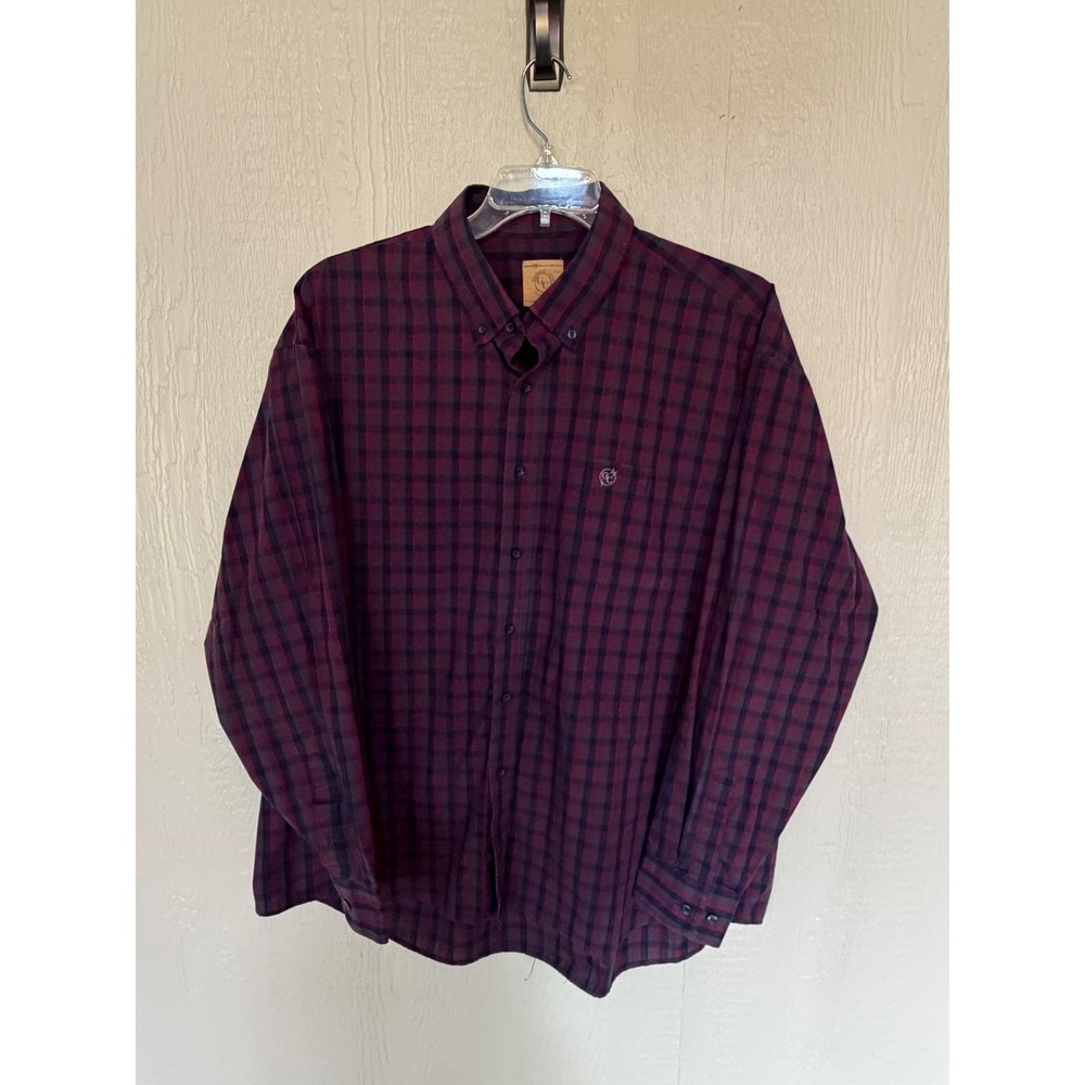 Gunnison Creek Outfitters Mens XXL Plaid Button Down Shirt Burgundy Navy Blue